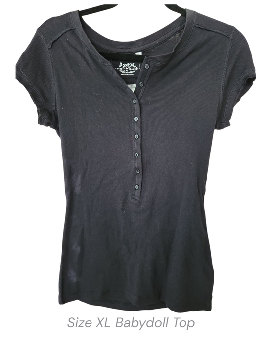 SO Tops - SO Black Short Sleeve Henley Babydoll Top
